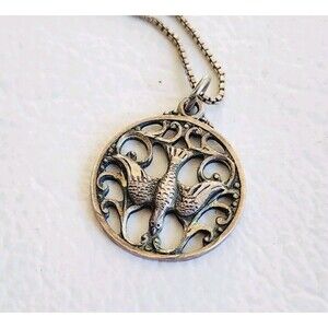 925 Sterling Silver Pendant Charm Catholic Holy Spirit Dove Signed Creed .75"
